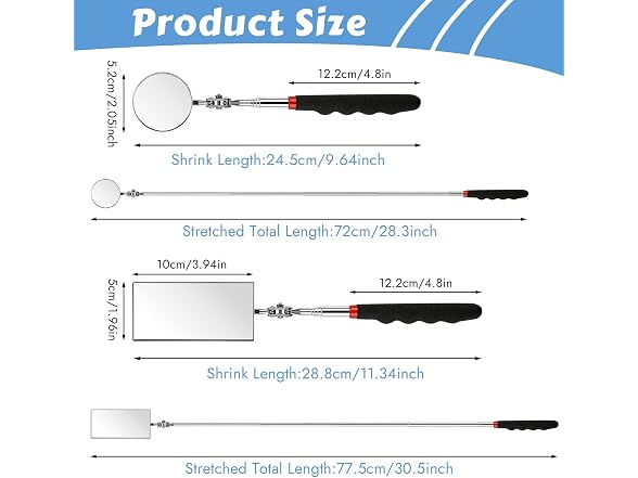 Okxiri CON-125 Telescoping Inspection Mirror 2 Pack