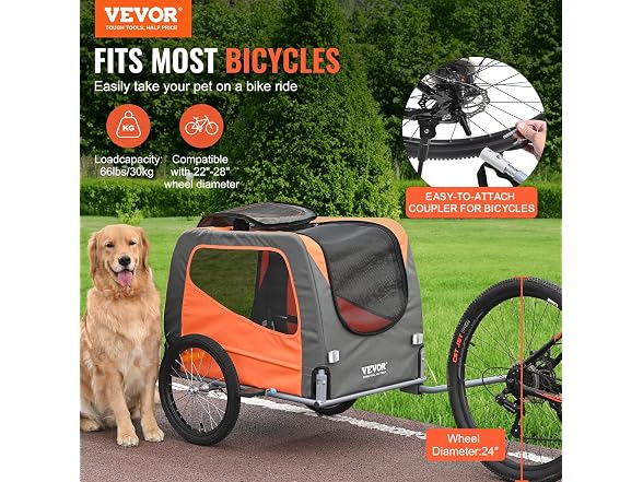 Dog Bike Trailer, Supports up to 66 lbs, Pet