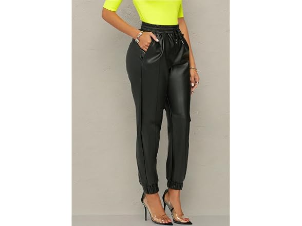 Tcremisa Women Faux Leather Pants High Trousers
