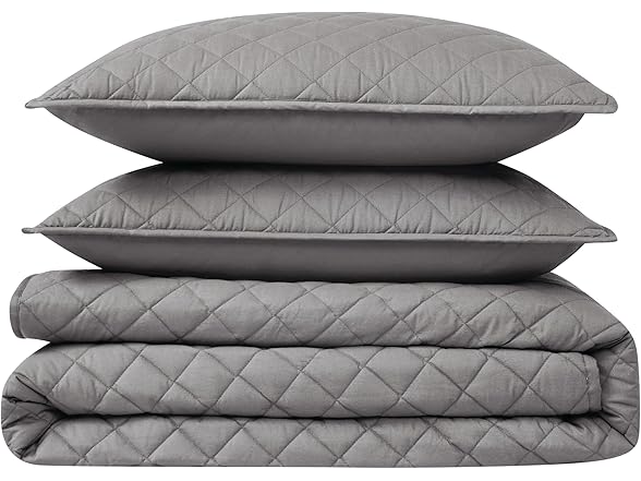 CANNON Percale Grey Full/Queen Quilt Set