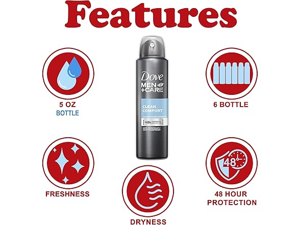 Dove Men + Care Deodorant Spray, 6 Pack