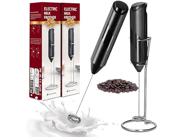 YSSOA Electric Milk Frother Handheld with Stainless Steel Stand Battery Operated Whisk Drink Mixer for Coffee, Frappe, Latte, Matcha, Hot Chocolate, M