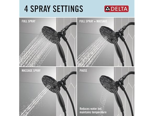 Delta 5-Setting Matte Black Shower Head, 6" Round