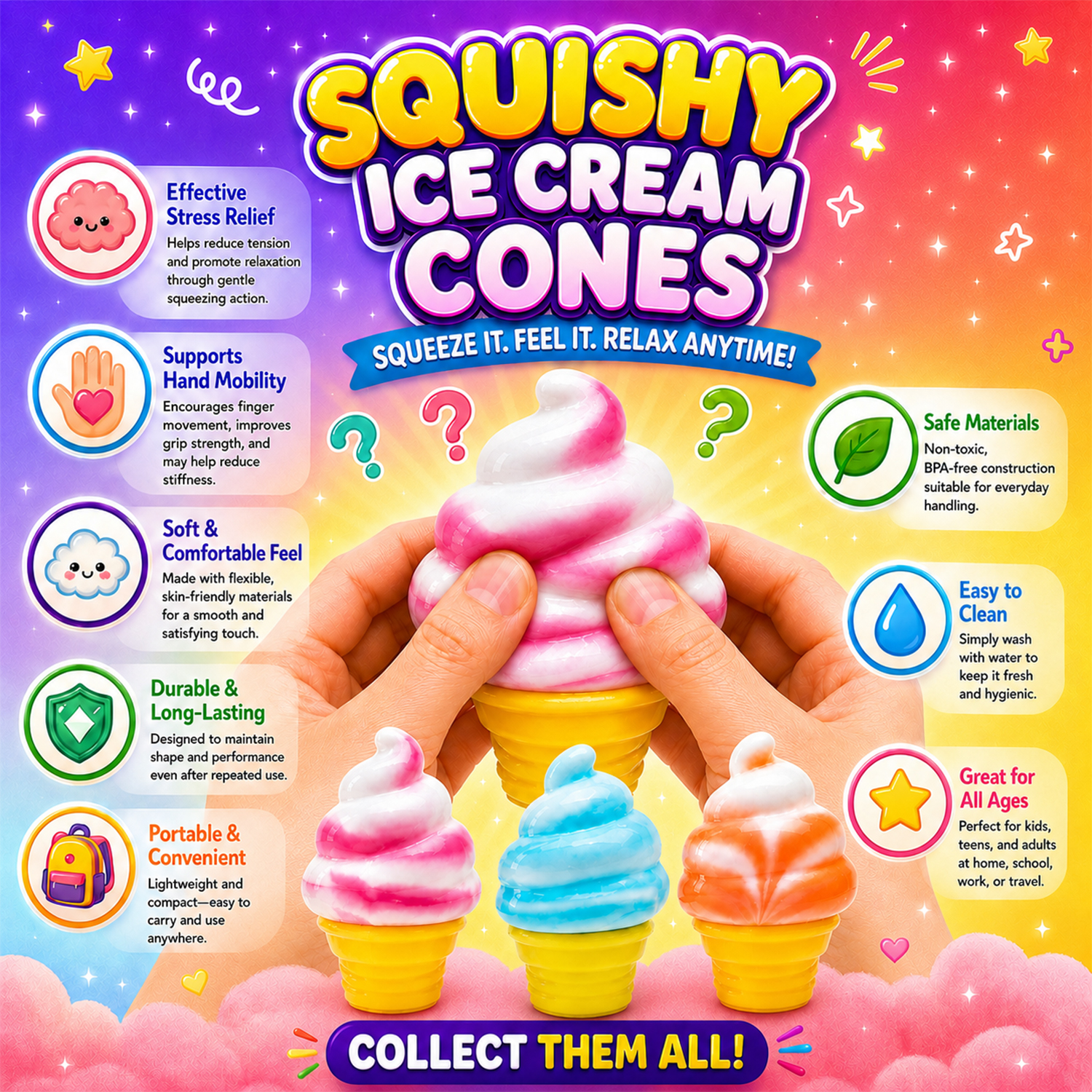 Twilight Squishy Sensory Relief, Ice Cream Cone - Gallery 9