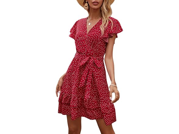 Floerns Women (M) Summer Polka Dots V Neck Dress