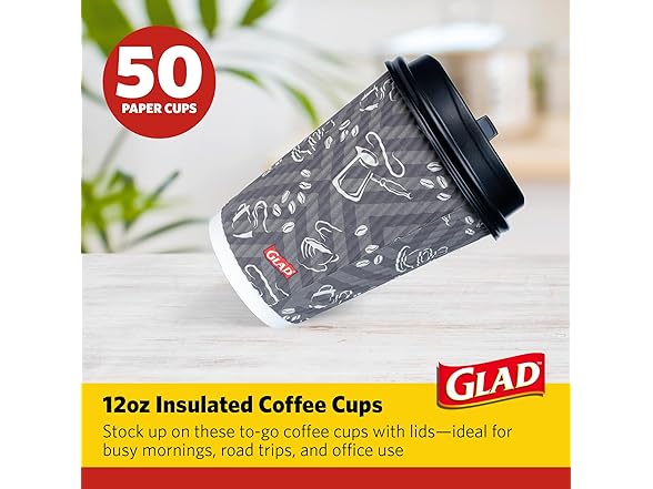 Glad Disposable Coffee Cups with Lids, 12 Oz