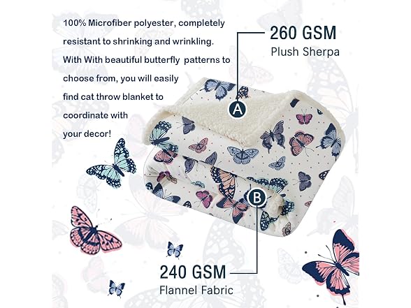 SOULZZZ Colorful Butterfly Blanket Sherpa Throw Bl