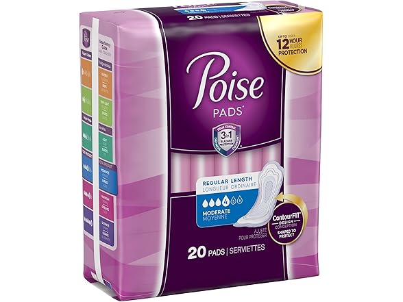 Poise Moderate Absorbency Pads, Regular Length