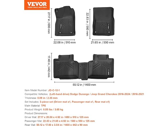 Automotive Floor Mats, Fits for Dodge Durango