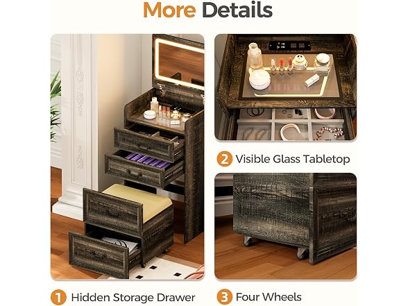 ChicFurnit Makeup Vanity, 3-in-1 Vanity Desk