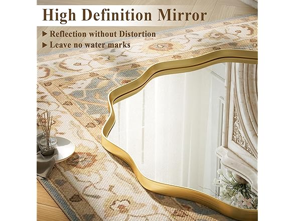 VooBang Gold Scalloped Circle Mirror, 24" Wavy Edge Round Wa (Open Box)