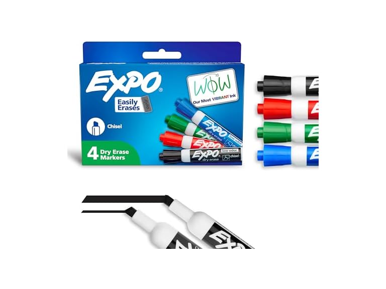 EXPO Low Odor Dry Erase Markers Chisel Tip Assorted Colors 4 Count
