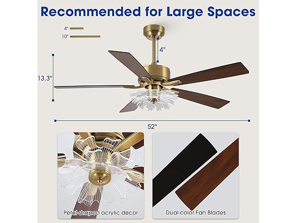 Parrot Uncle F6035GD 52 Inch Modern Gold Fan with Remote