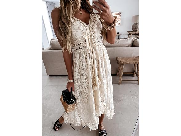 Fabumily Women (M) Summer V Neck Spaghetti Dress