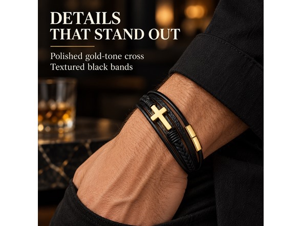 Mens Braided Leather Cross Bracelet
