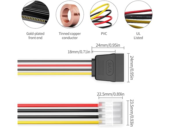  XANHAM 2-Pack 7.8 Inch 4 Pin Molex 