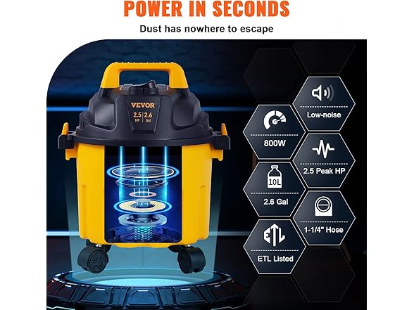 VEVOR 2.6 Gallon 2.5 Peak HP Wet and Dry Shop Vac