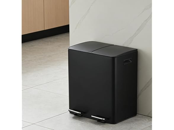 MOVECOM 2 x 5.3 Gal Dual Compartment Stainless Steel Kitchen Trash Can