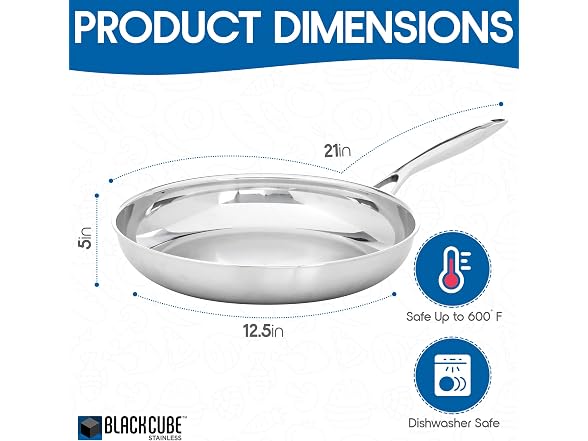 Black Cube Stainless Steel Cookware, Fry Pan, 12.5-Inch Diameter