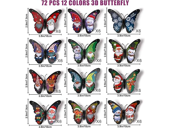 3D Christmas Butterfly Wall Decals