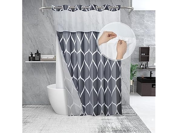 Yiatn Grey Blue No Hook Shower Curt