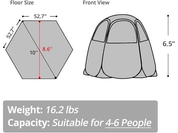 LEEDOR Hexagon Pop Up Sun Shade Camping Tent