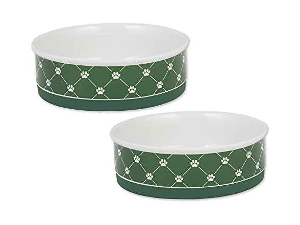 Bone Dry Trellis Paw Print Pet Bowl Set