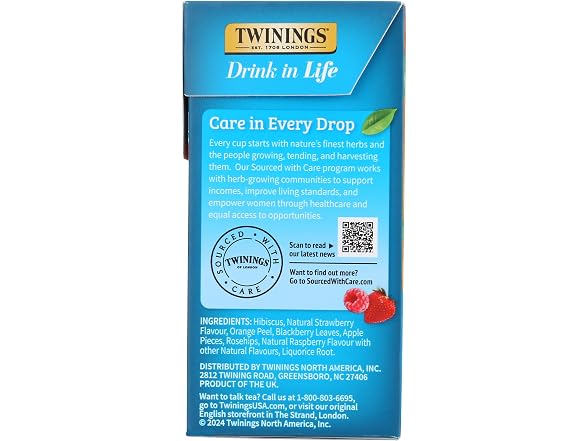 Twinings, Tea Iced Herbal Strawberry Raspberry, 72 Count