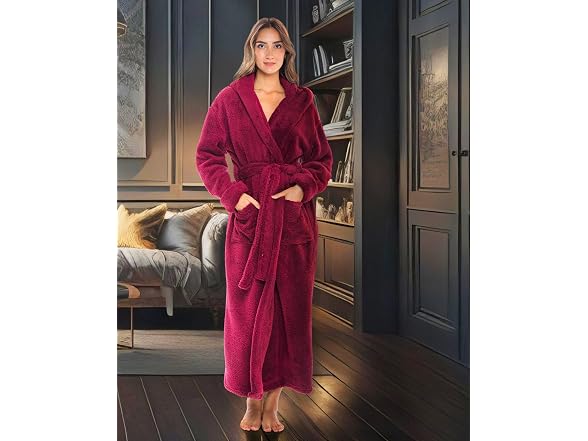 Alexander Del Rossa Women (M) Sherpa Hooded Robe