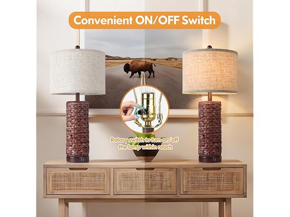 TOBUSA 27Inch Tall Seagrass Table Lamps Set of 2