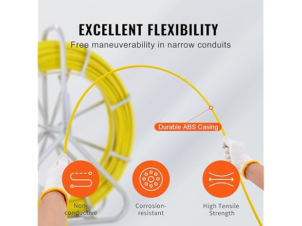 Fish Tape Fiberglass, 492 ft, 5/16 in, Duct