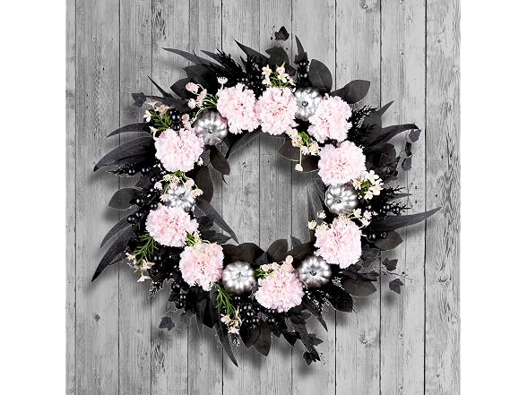 National Tree Company Pink Carnation Halloween Wreath