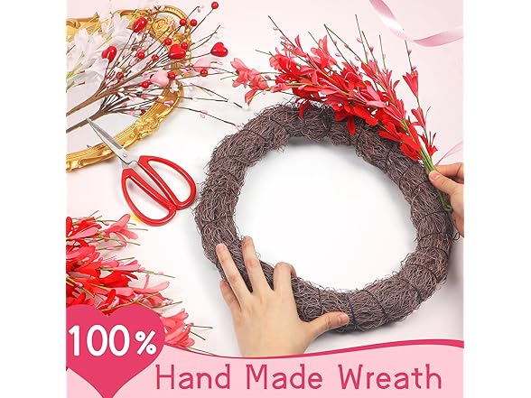 lokeisna Pink Forsythia Wreath 22 Inch