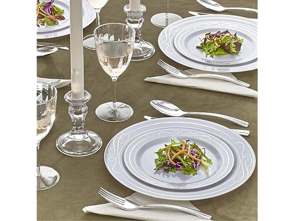 Bella Collection White with Silver Rim Plates Combo Set (Pack of 40)