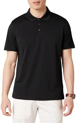 Amazon Essentials Men's Golf Polo Shirt, Short Sleeve, Slim-Fit, Quick-Dry, Black, Large