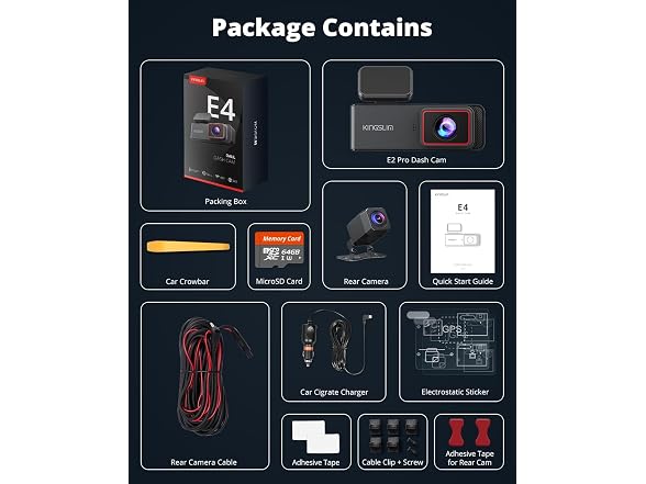 KUTYUUT Kingslim 4K Dash Cam Front and Rear with 64GB SD Card