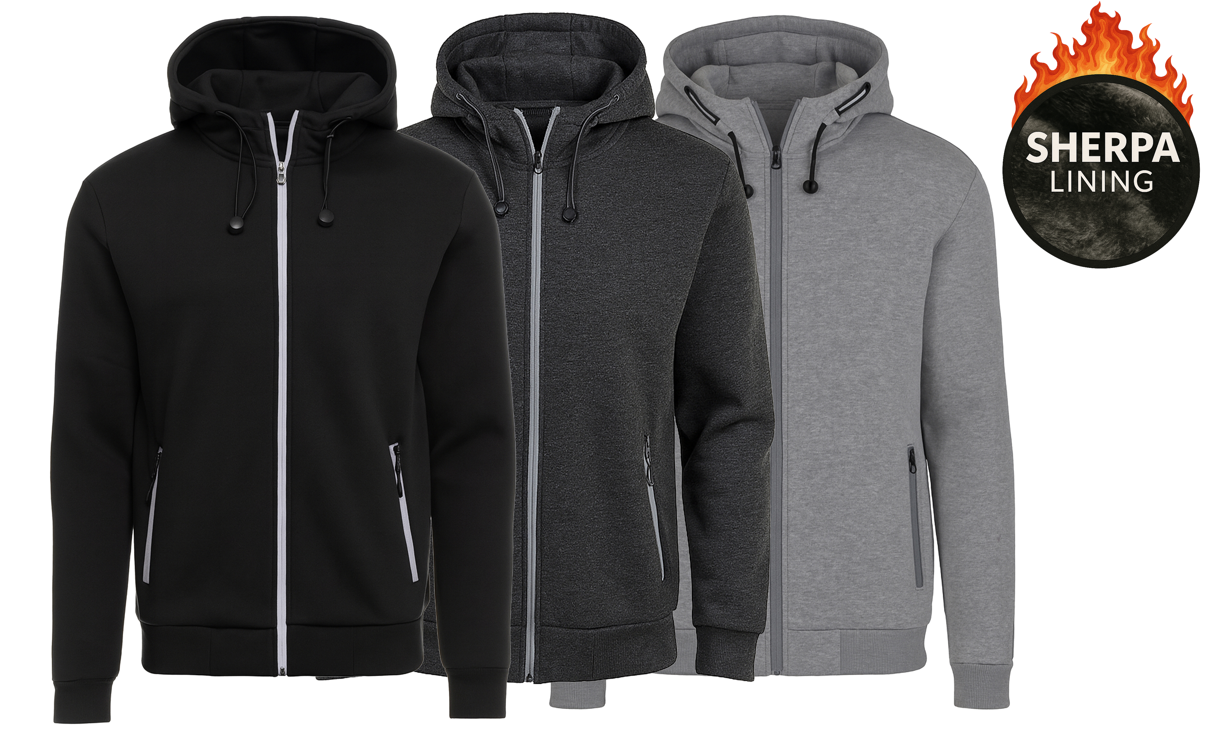 3Pk Mens Sherpa Classic Tech Zip Hoodie - Gallery 16
