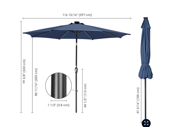 Yescom Solar Umbrella w/ Lights Tilt Market Umbrella 10ft 8-Rib