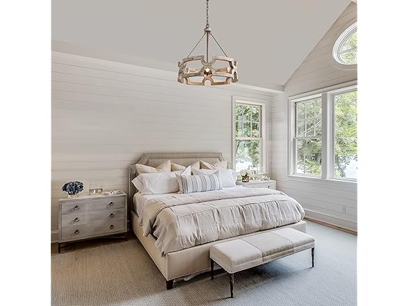 KSANA Farmhouse Chandelier, Wood Drum 19.5” X 21”