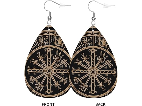 Runes Compass Leather Earrings