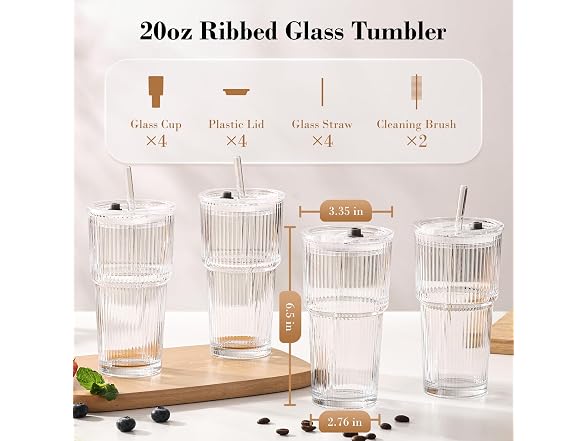 GOSCHE 20oz Iced Coffee Cups w/Straws