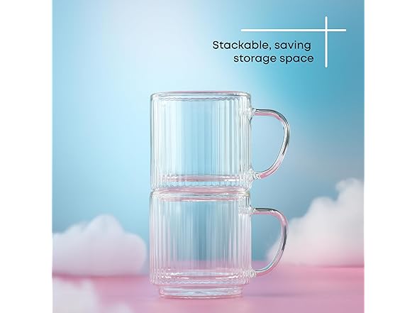 JoyJolt Haven Stackable Fluted Glass Mugs Set of 2