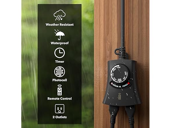 HBN Outdoor Light Timer Waterproof 1875W 15A 1/2HP