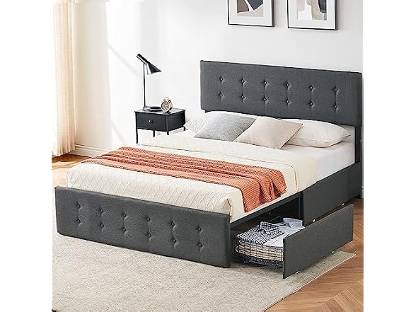 IDEALHOUSE Queen Bed, 4 Drawers, Grey