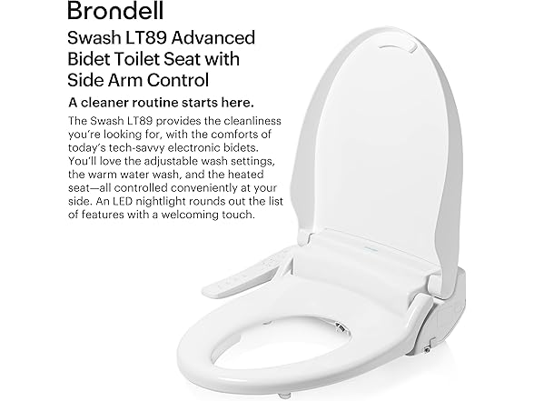 Brondell LT89 Bidet Toilet Seat w/ Side Arm Control