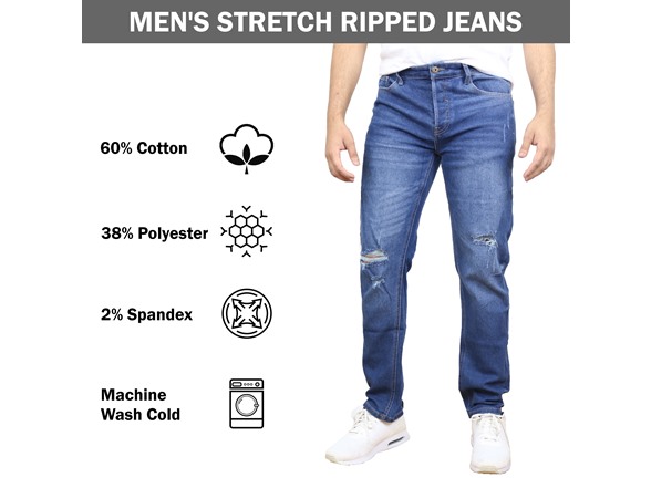 2Pk Asst Mens Stretch Ripped Jeans