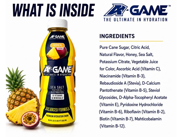 A Game Tropical Sports Drink, Gluten Free Pack Of 12