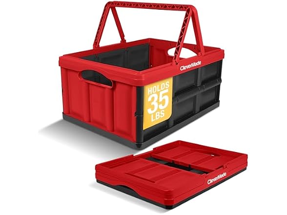 CleverMade Collapsible Shopping Basket 32L- Red