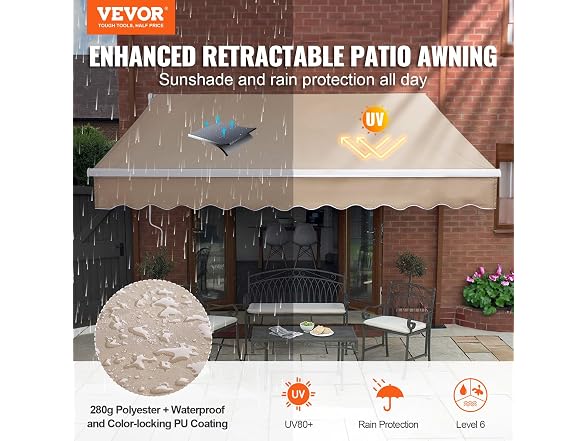 Manual Retractable Awning, 8 x 7 ft Outdoor