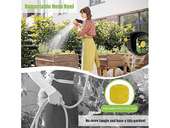 Aokia Retractable Garden Hose Reel, 65 ft